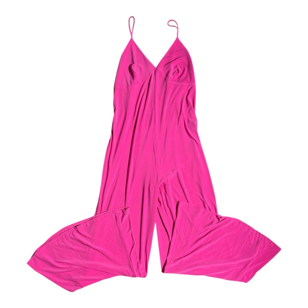 Norma Kamali Bright Pink Spaghetti-Strap Wide-Leg Slip
